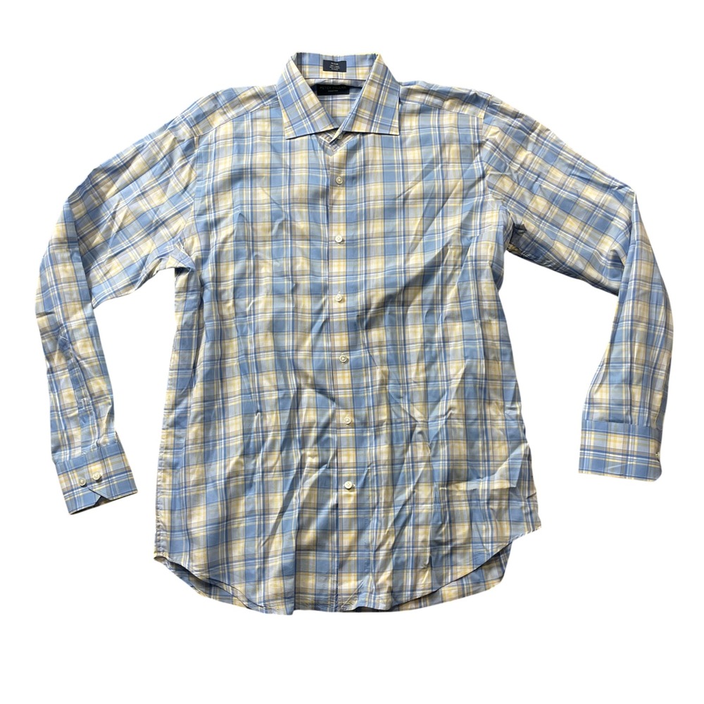 Peter Millar Medium Mens Casual Long Sleeve Button Up Plaid 100% Cotton Shirt